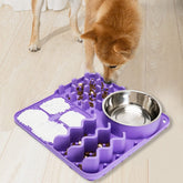 Femont Slow Feeder Mat for Dog,Silicon Lick Mat Bowl with Suction Cups Include a Stainless Steel Dog Bowl for Dry Wet Food Treat,Dog Slow Feeding Mat Lick Pad for Pets Anxiety Relief Boredom Reducer